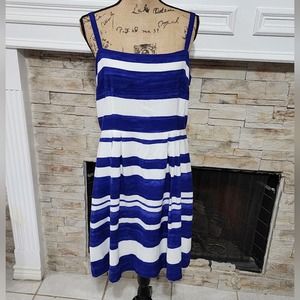 Loft blue and white striped nautical beach fit n flare square neck midi dress 14